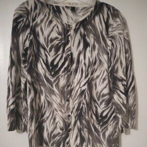 Talbots Women's Petites cardigan large blk/whte animal print whimsical grunge